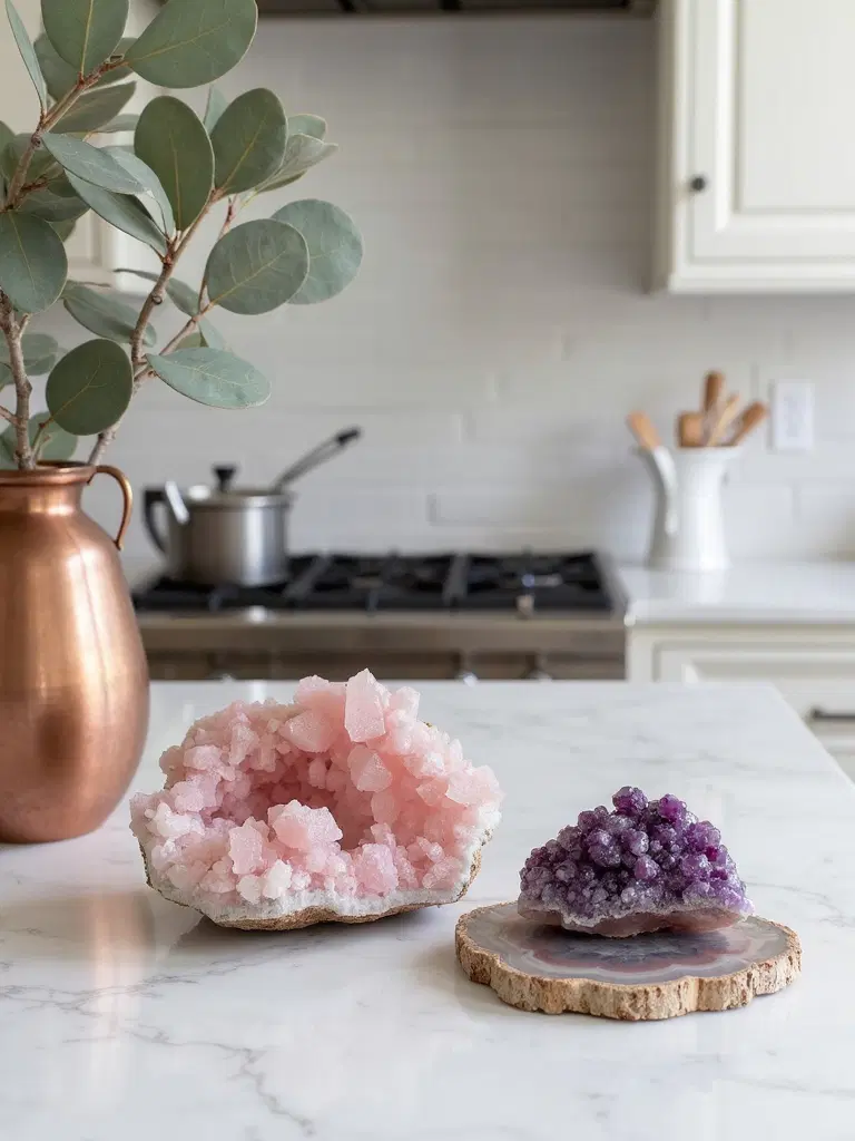 earthy boho kitchen with crystals