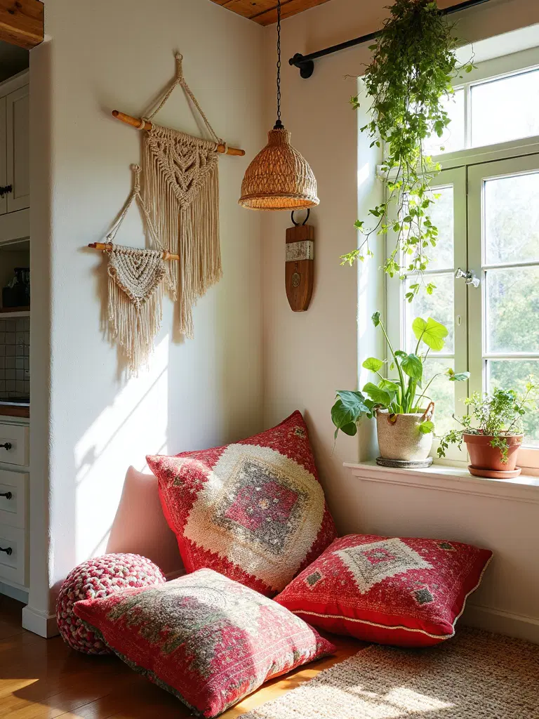 bohemian kitchen cozy floor pillows