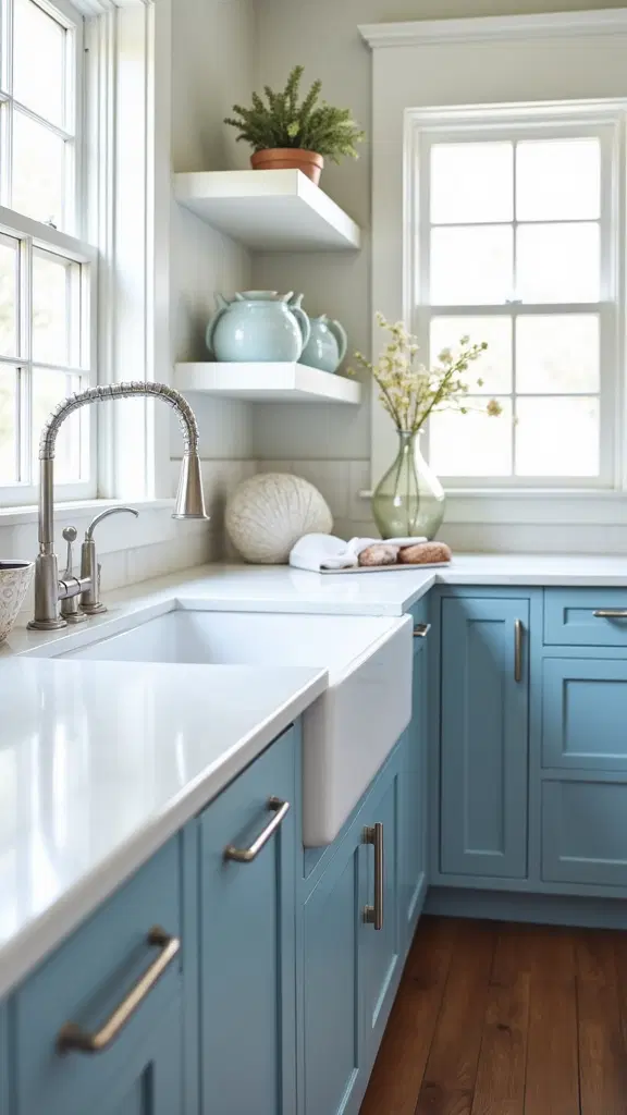 beach-inspired coastal blue kitchen