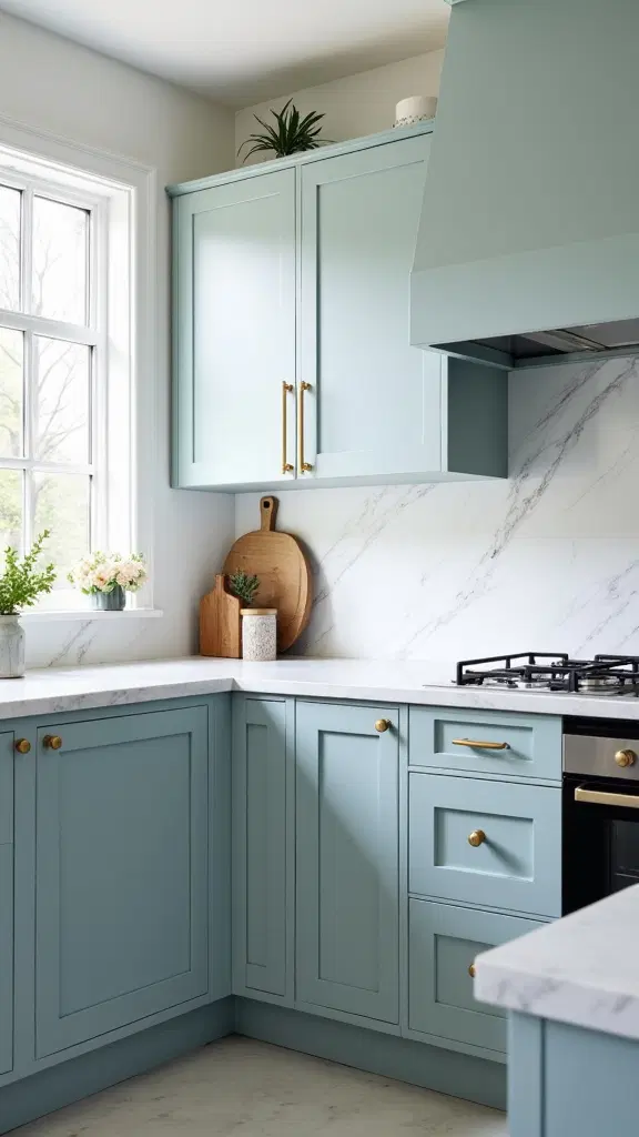 dusty blue minimalist kitchen cabinets