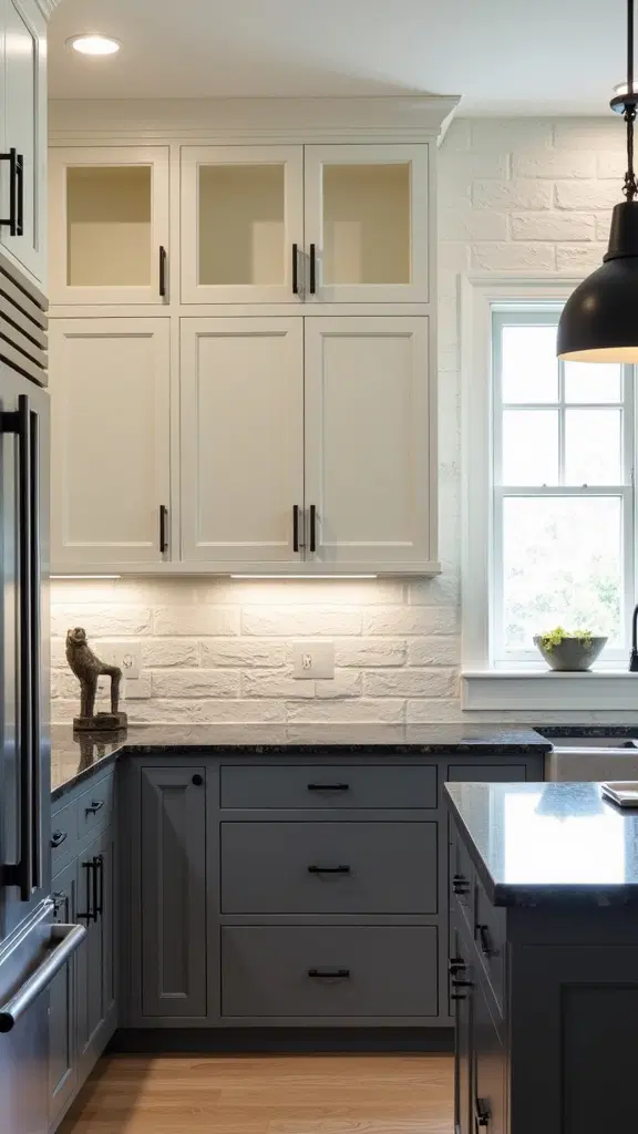 creamy white kitchen cabinets with dark contrasts