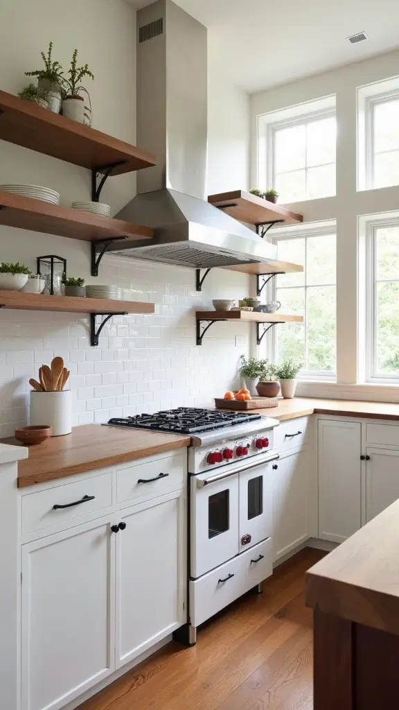 white kitchen with warm wood accents