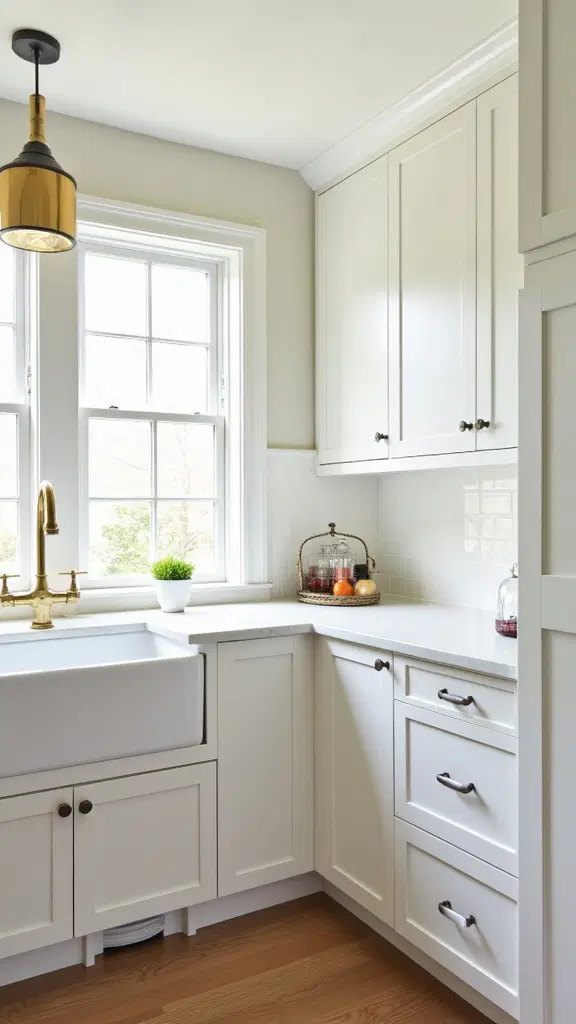 luxury white kitchen with brass touches
