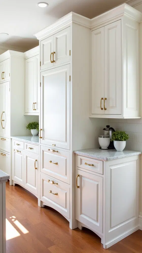 white cabinets with elegant crown molding