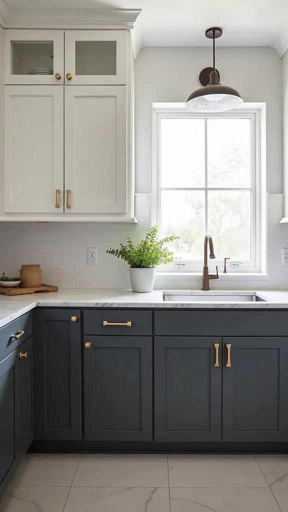 deep gray lower kitchen cabinets