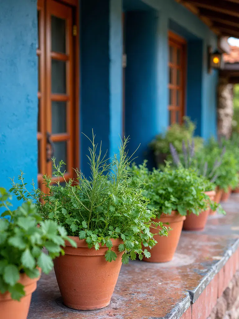 fresh herbs in outdoor kitchen