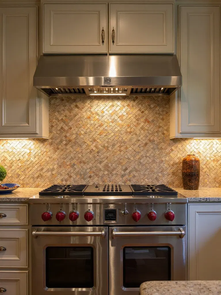 mixed metallic mosaic backsplash