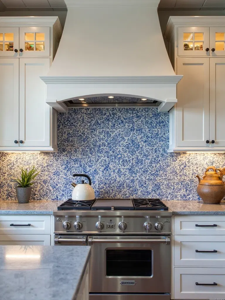 artistically hand-painted kitchen tiles
