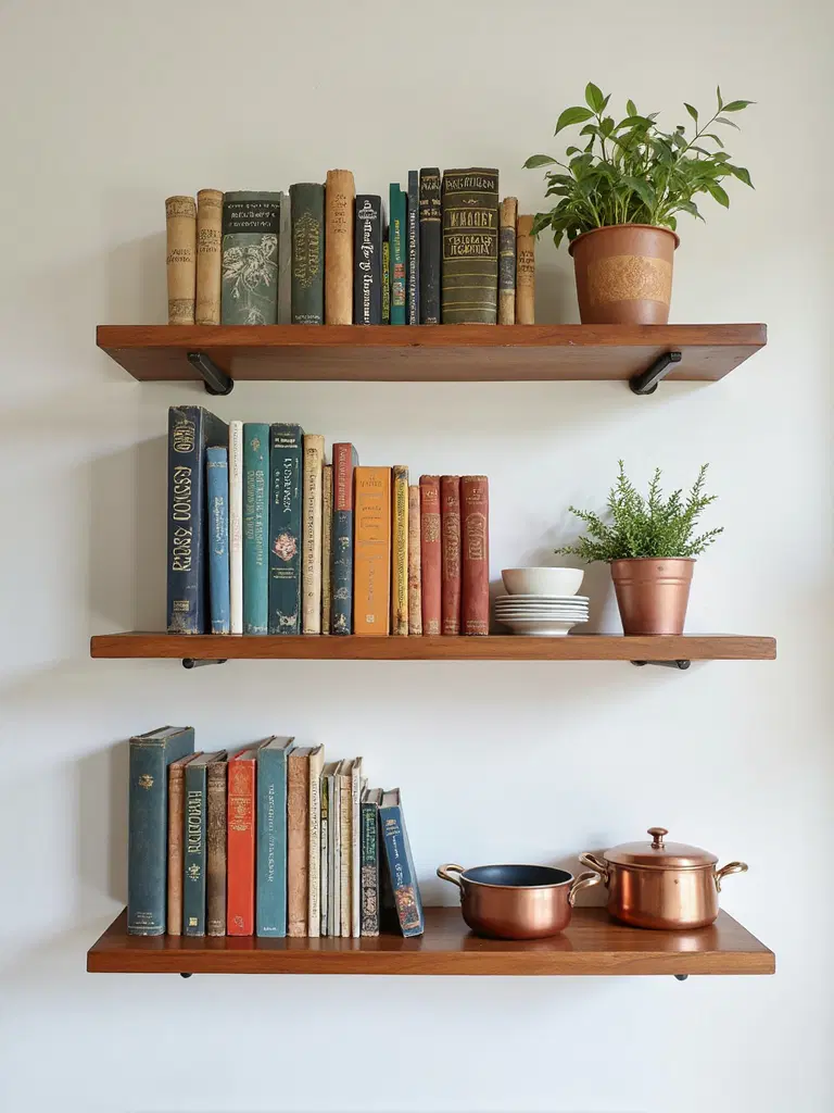 curated cookbook display shelves