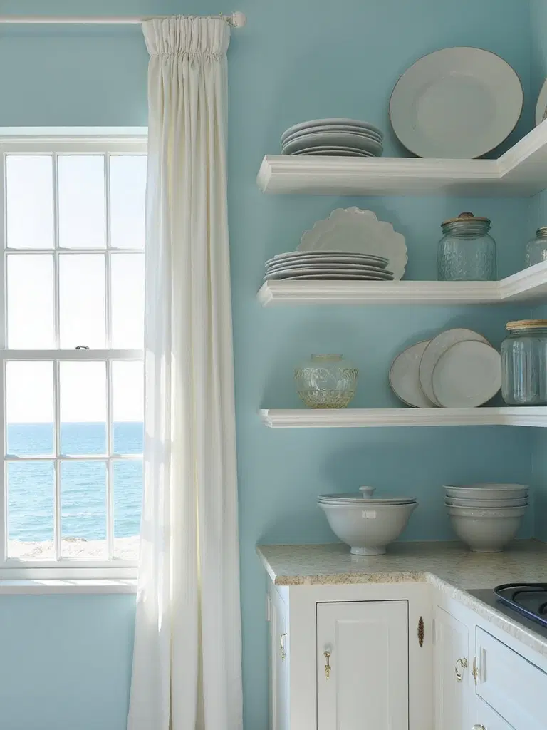 open shelving coastal kitchen