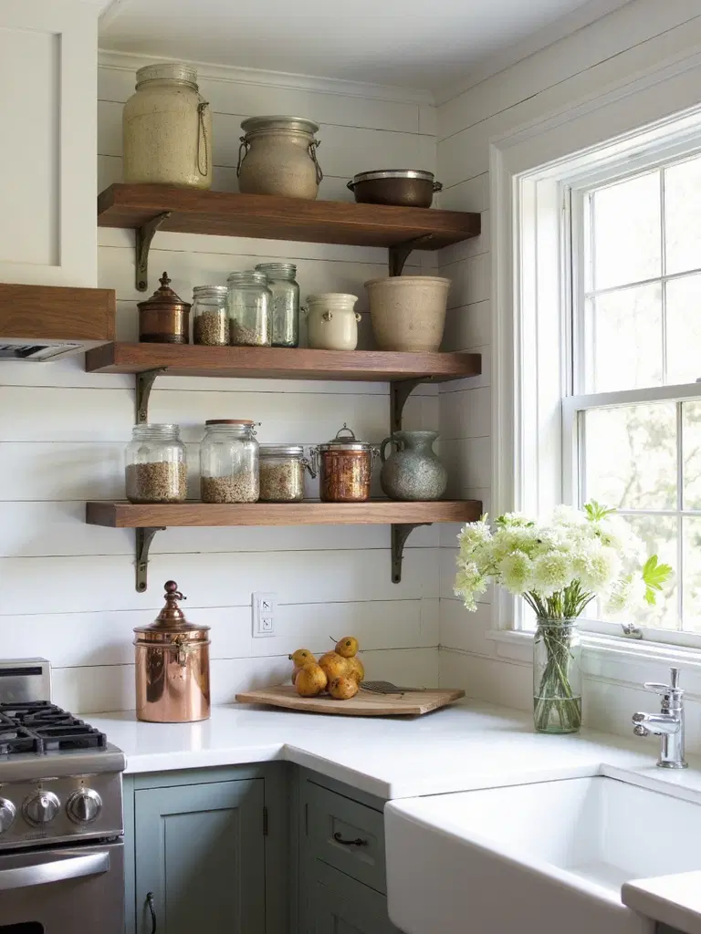 farmhouse chic open shelving decor ideas