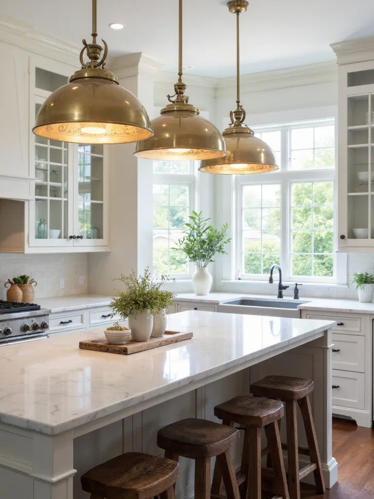 farmhouse kitchen pendant lighting arrangement