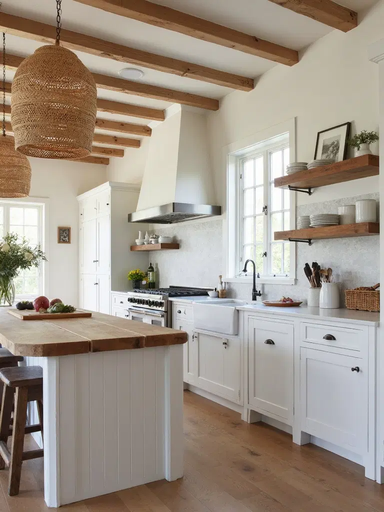 cozy farmhouse kitchen natural wood accents
