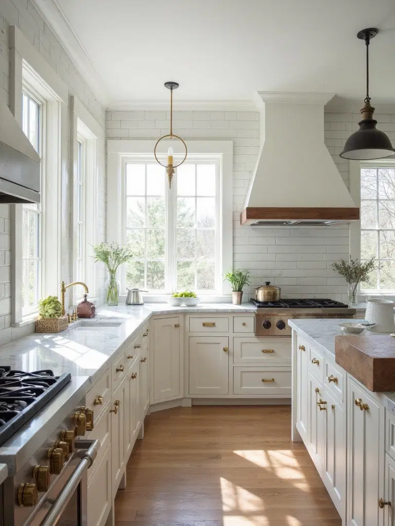 rustic farmhouse kitchen with natural wood cabinets
