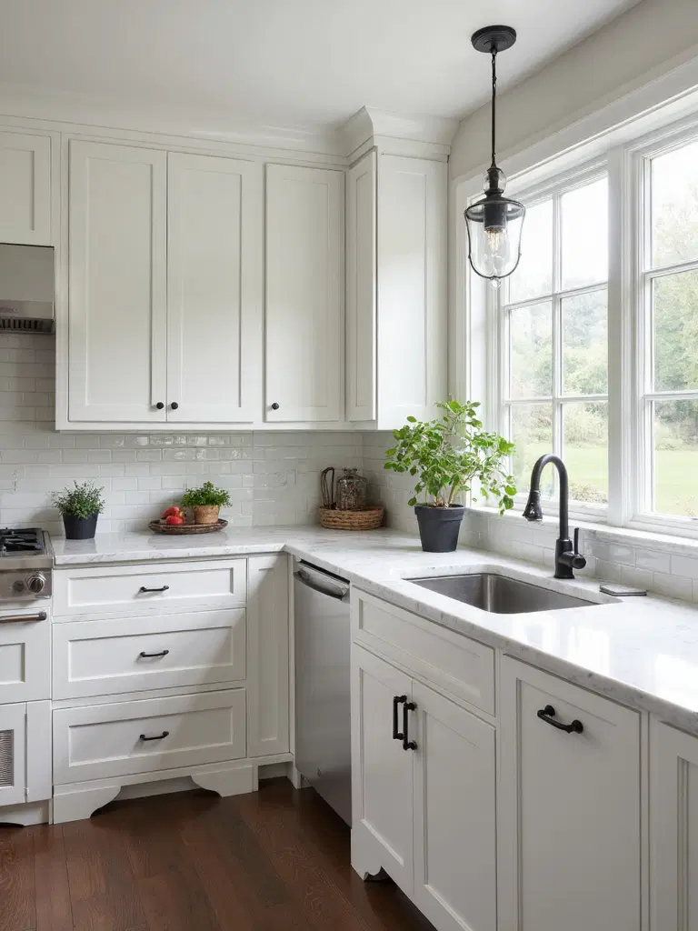 modern shaker cabinets in farmhouse kitchen