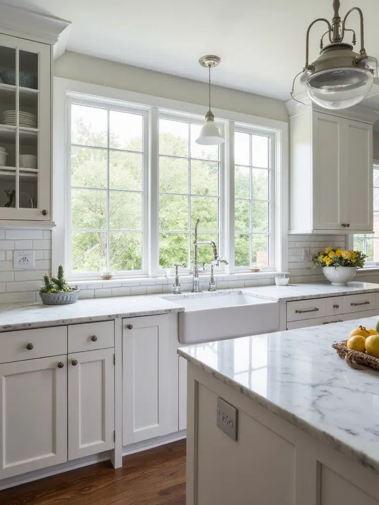 bright pure white farmhouse kitchen with texture