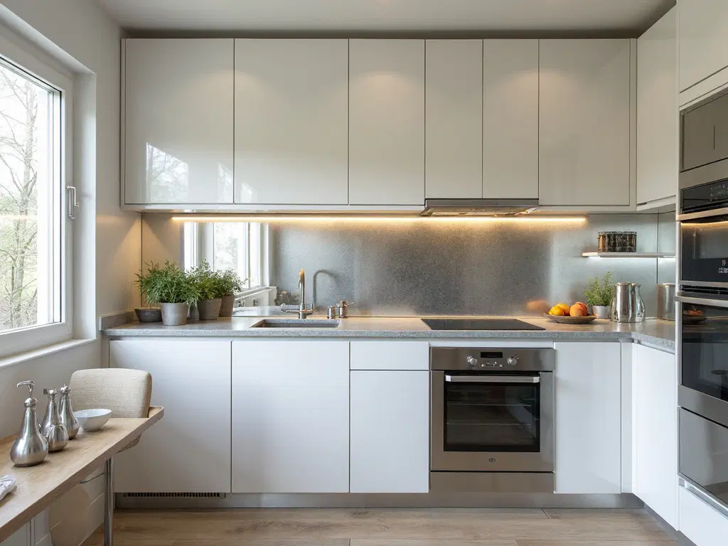 reflective surfaces brighten small kitchens
