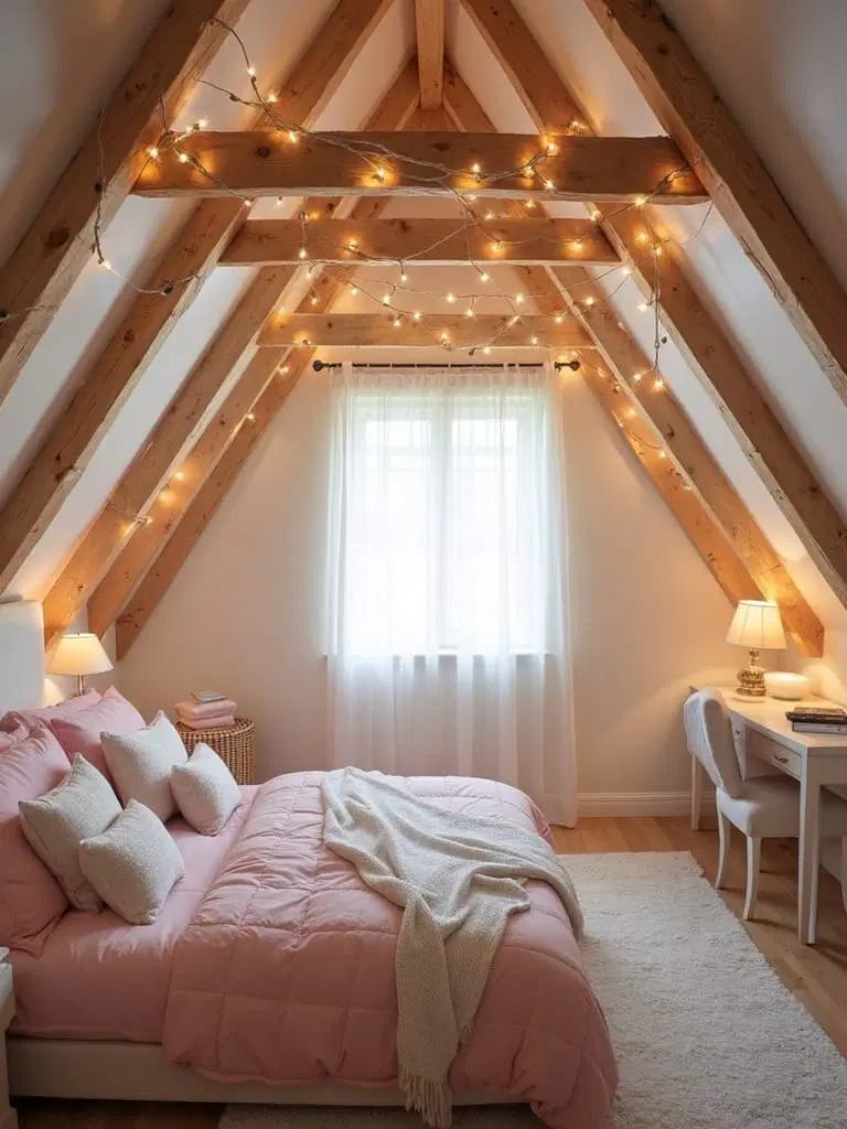 fairy lights in attic room