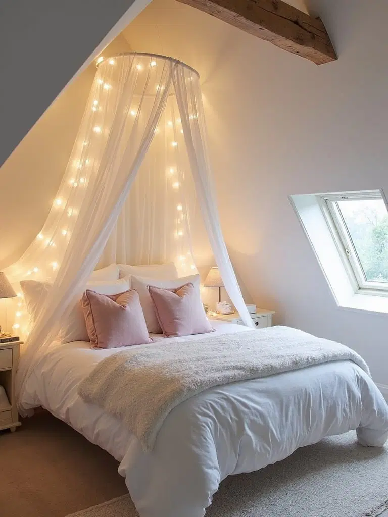 canopy bed under sloped ceiling