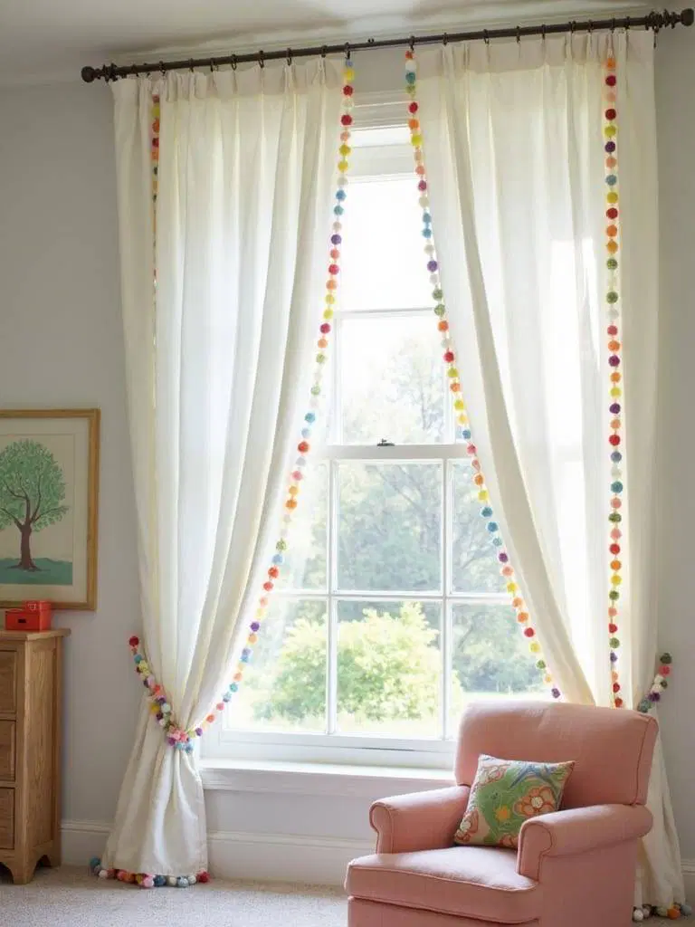 pom pom trimmed curtains
