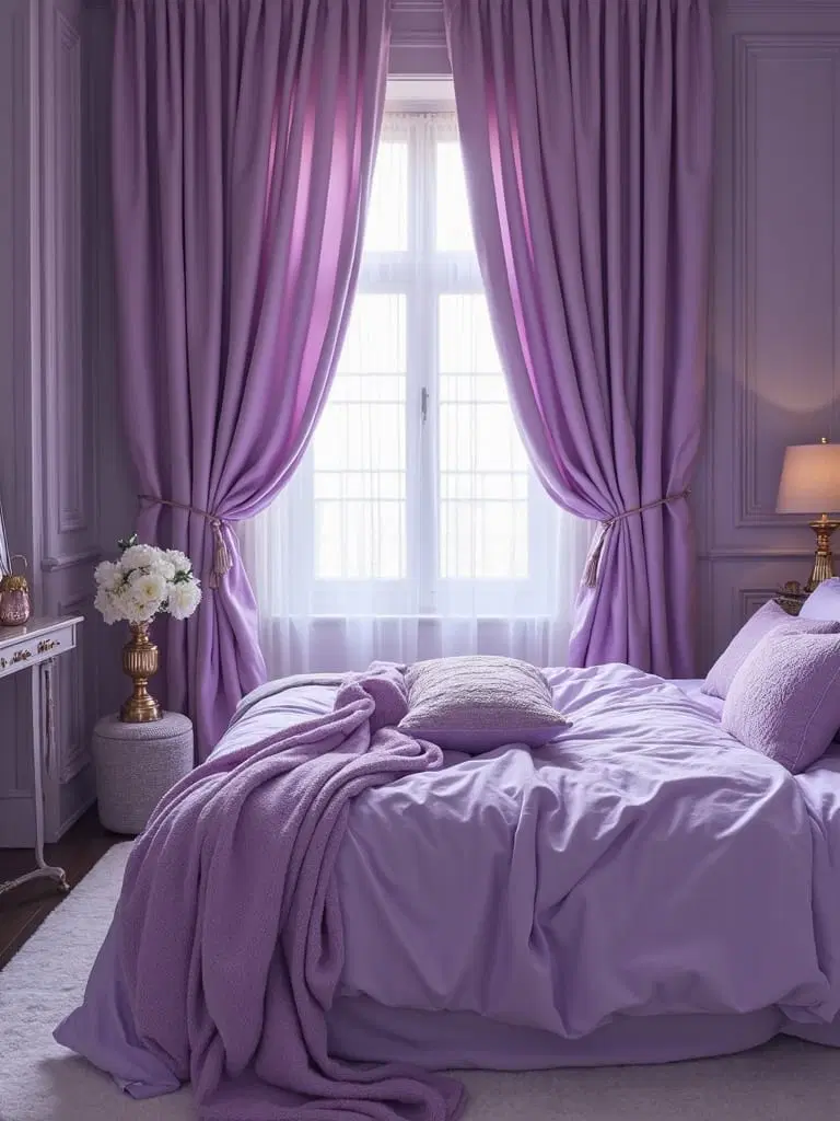 soothing lavender fabrics in bedroom