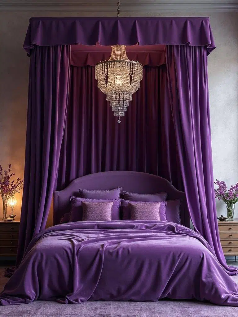 luxurious purple canopy beds