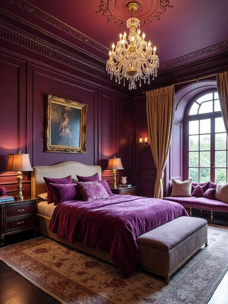 purple and gold bedroom accents
