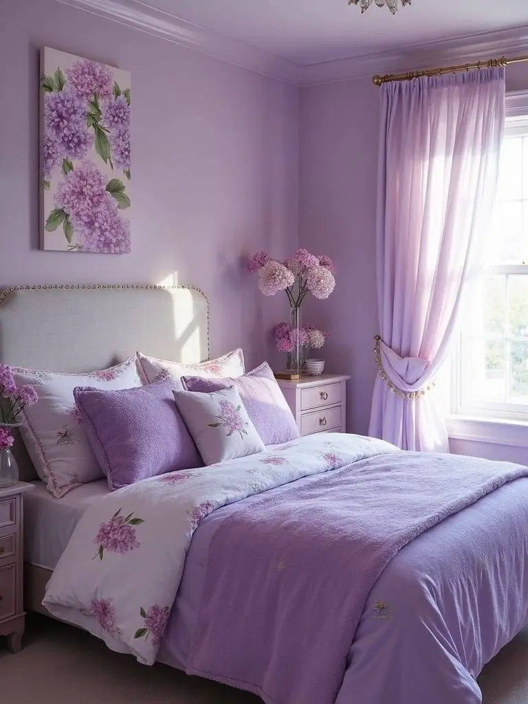 purple floral pattern bedroom