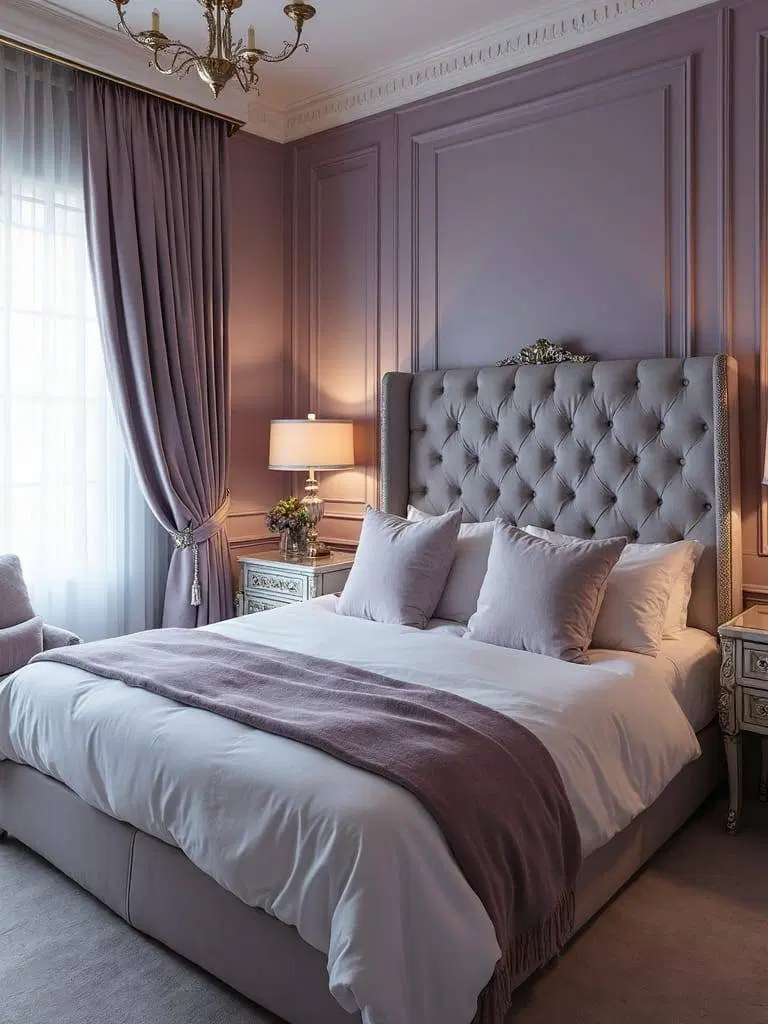 lilac and gray elegant bedroom