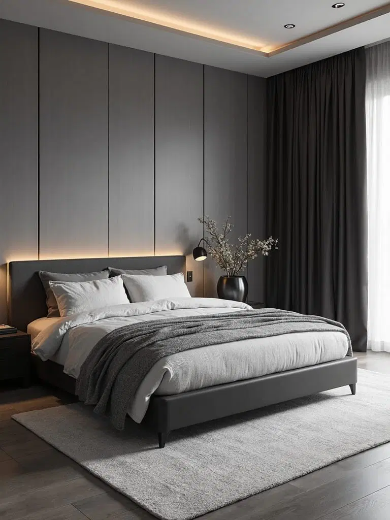 modern black and white bedroom