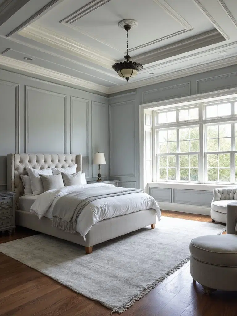 white trim enhances bedroom architecture