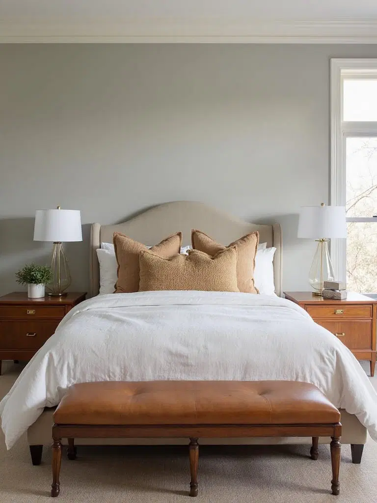 tan accent in neutral bedroom