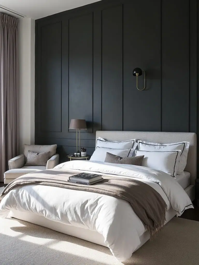 charcoal accent wall in bedroom