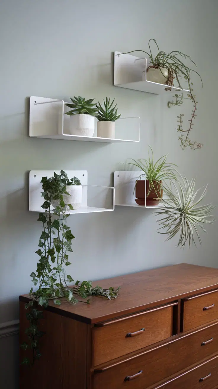 floating shelves decorated with greenery