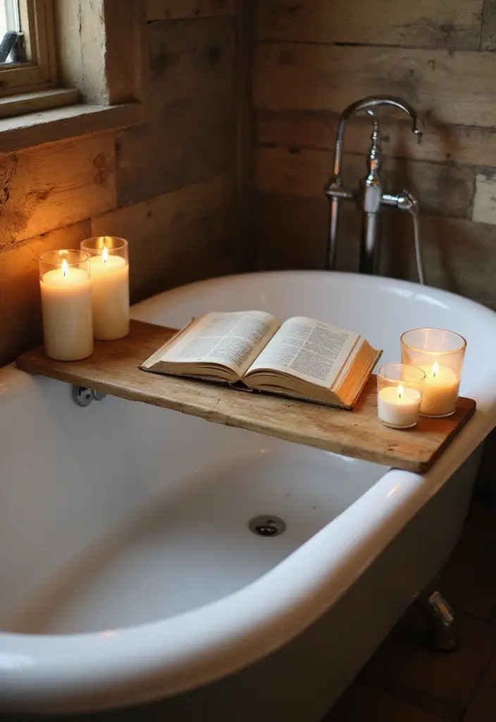 wooden bath caddy farmhouse decor