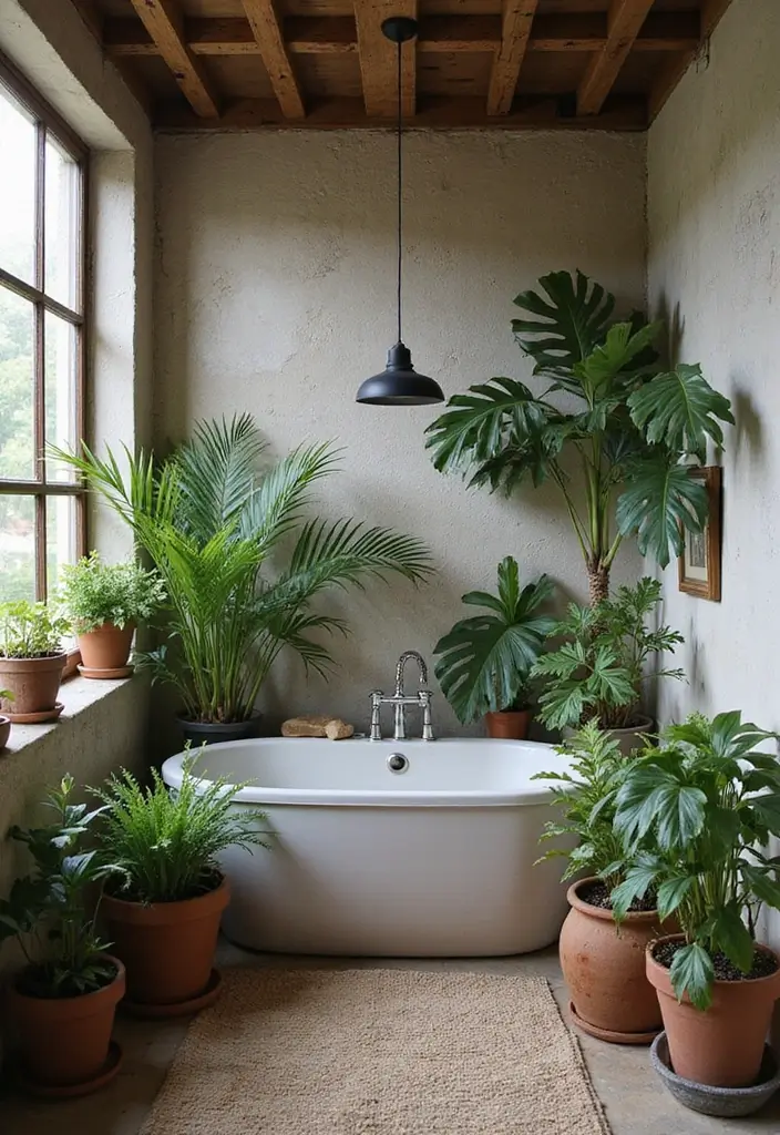 botanical farmhouse bathroom plant decor