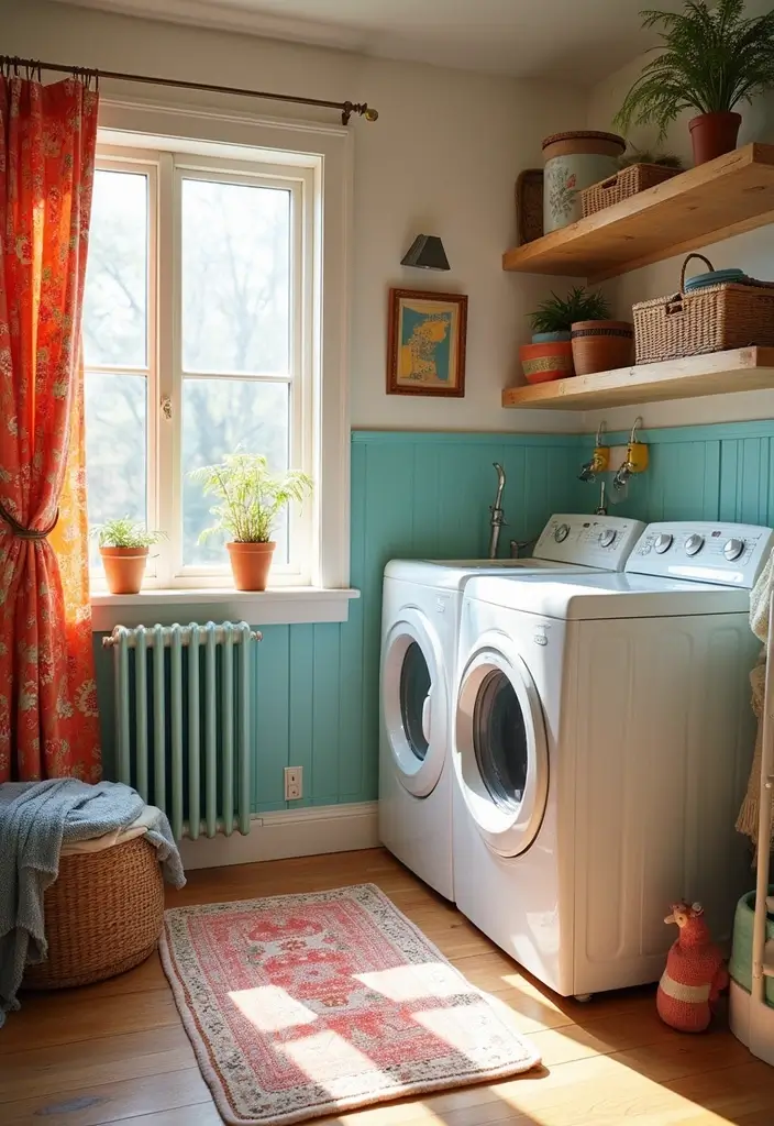 playful textiles in kids laundry room