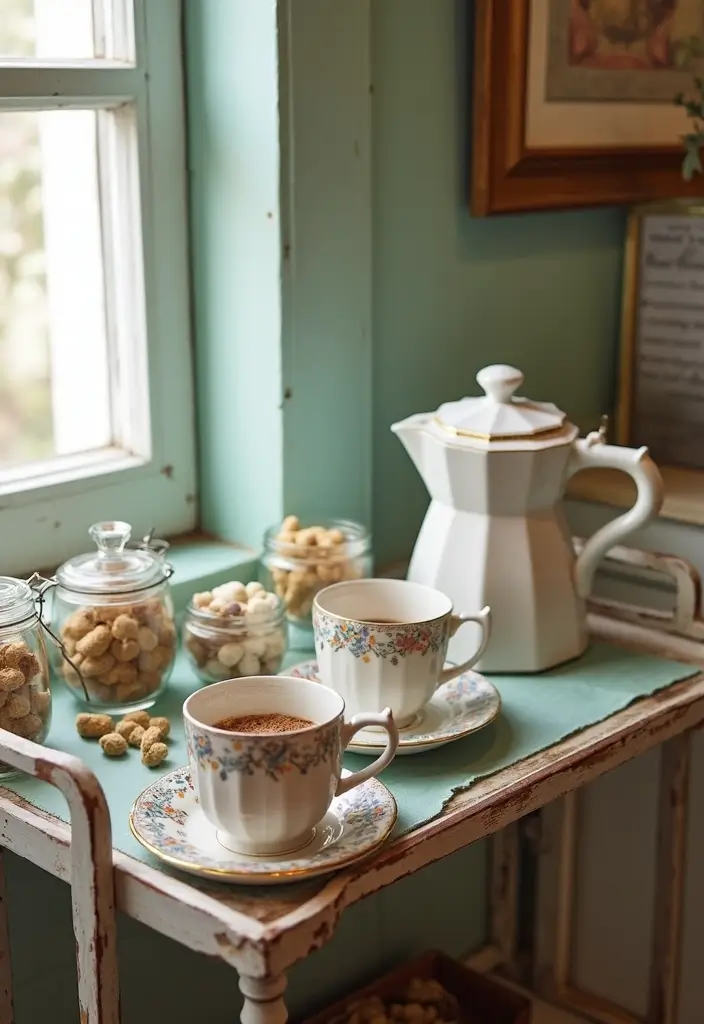 vintage-inspired coffee station girly office