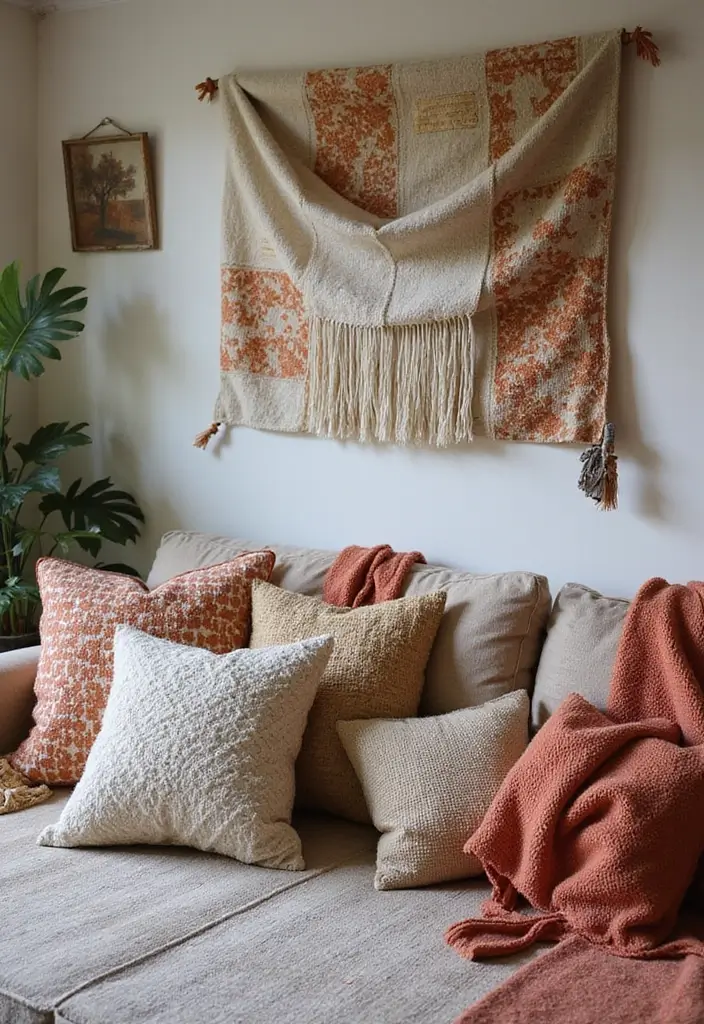 woven textiles and patterned pillows