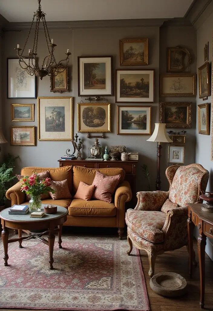 vintage pottery on wooden shelf