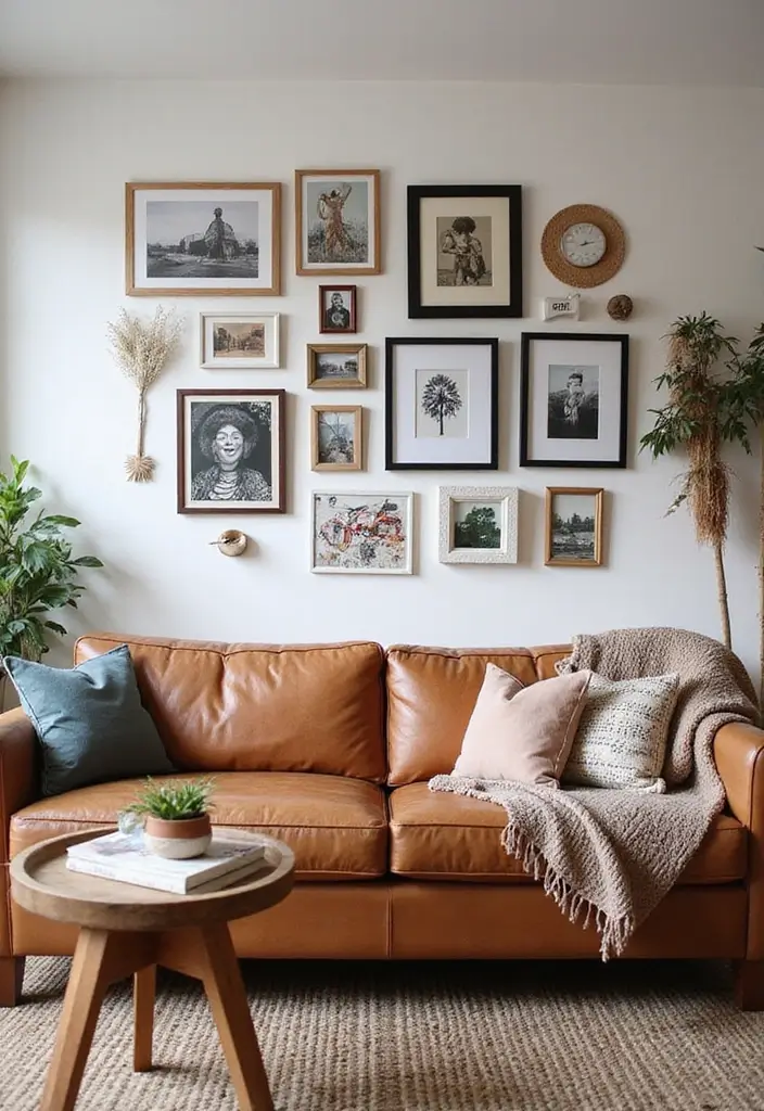 gallery wall with reclaimed wood frames