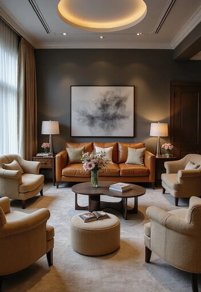 leather sofa and wooden coffee table in luxury room