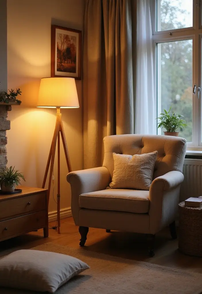 cozy reading nook with chair and floor lamp