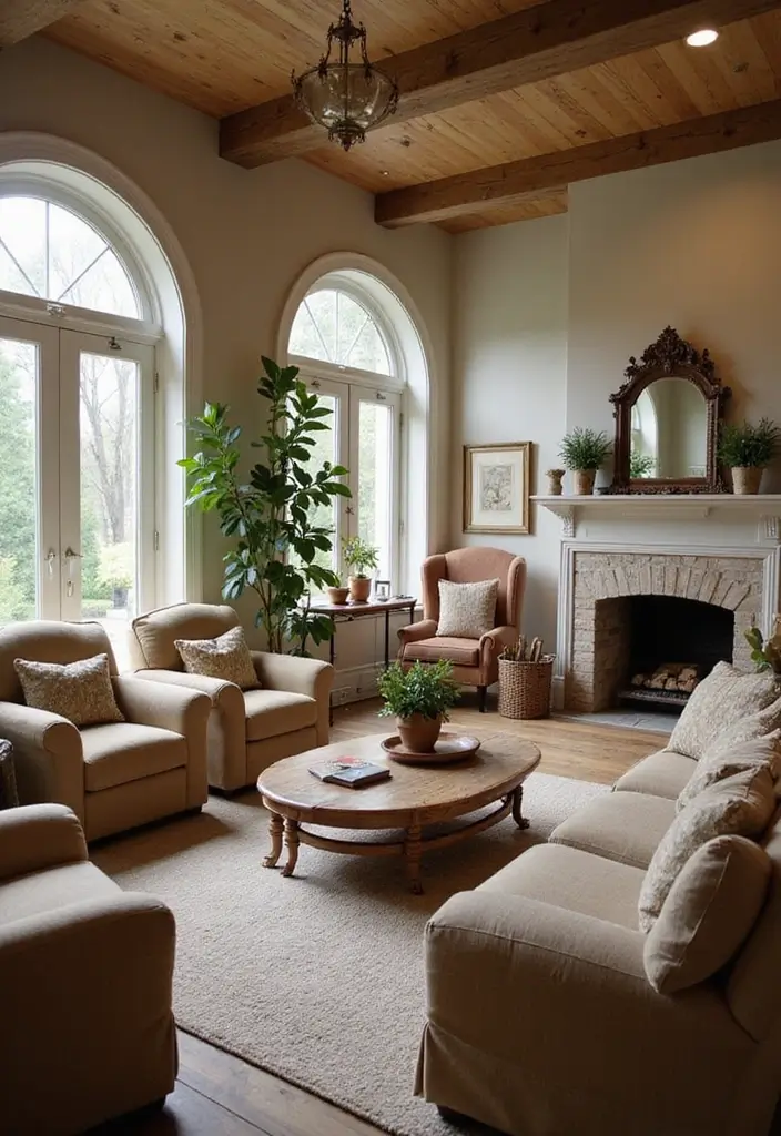 plush sofa with linen cushions in living room