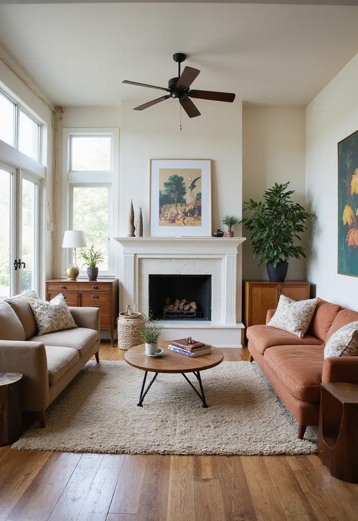 vintage sofa with modern coffee table
