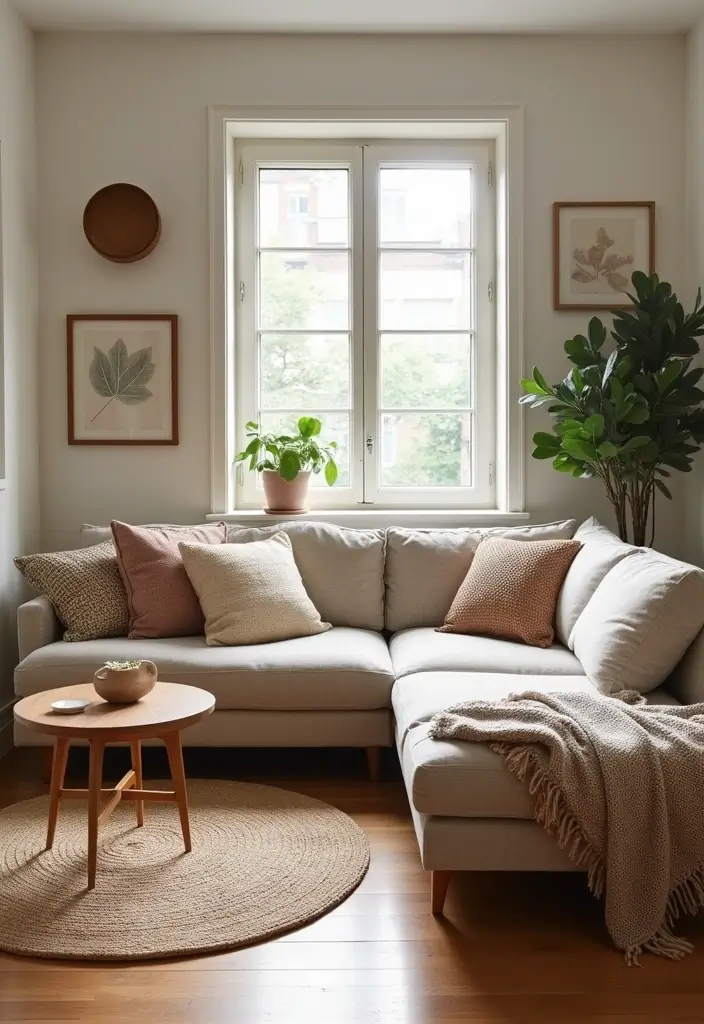 sofa with knit throw and velvet cushions