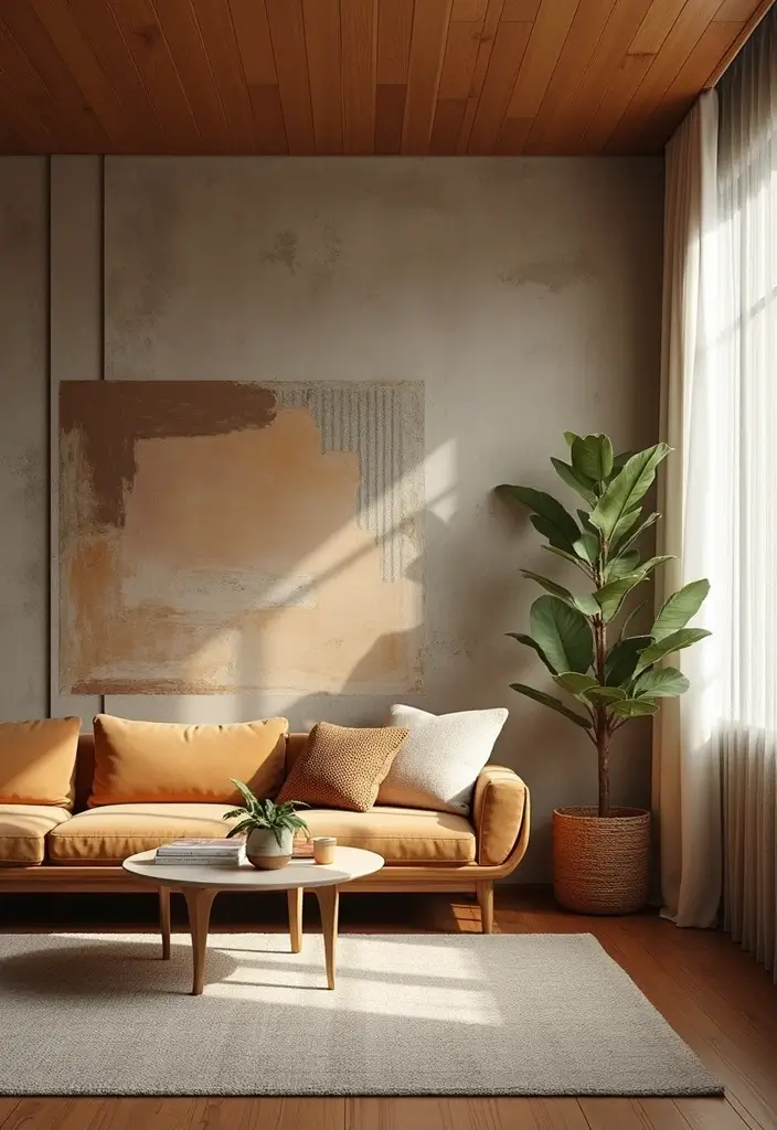 living room with wood-paneled accent wall