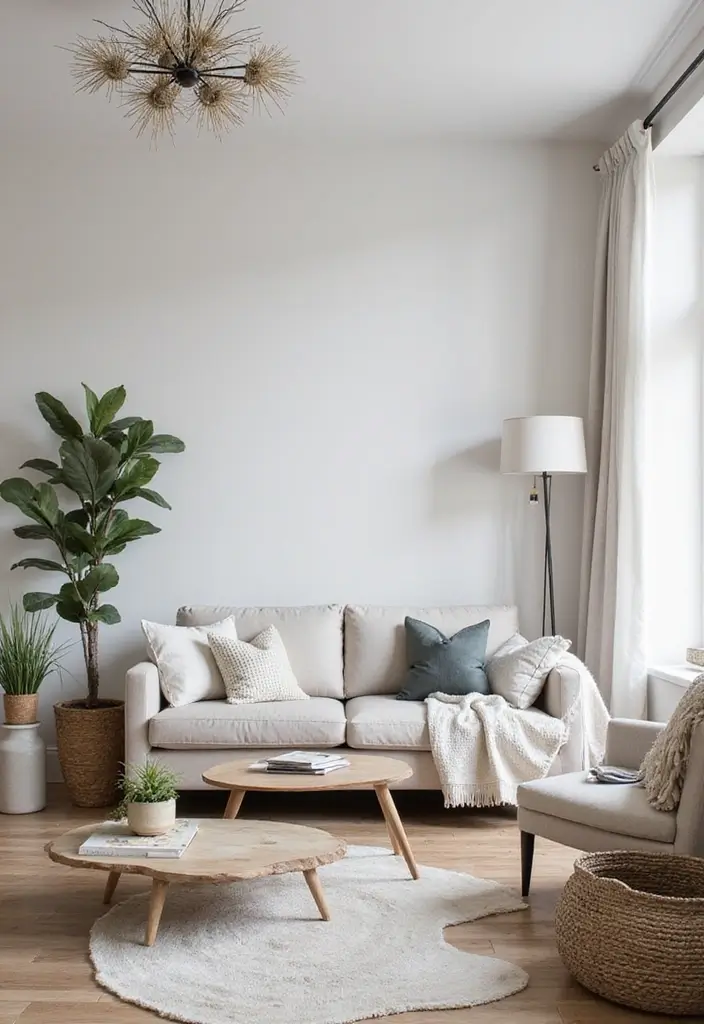 living room with neutral beige and white decor