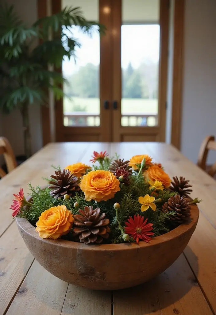 farmhouse table centerpiece with mason jars and flowers