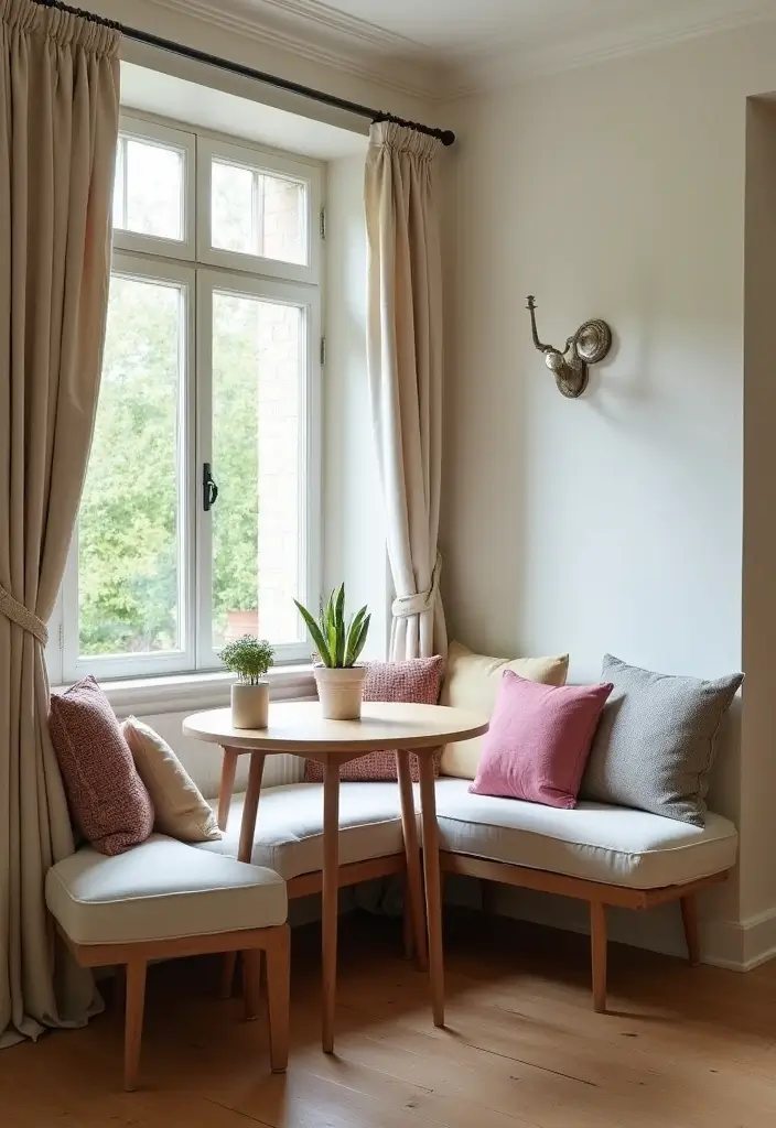 cozy breakfast nook with small table and cushions